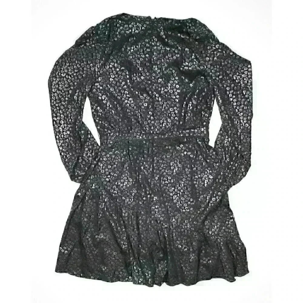 NEW! DKNY Women's 6 Long Sleeve V-Neck Ruffle Printed Fit & Flare Dress NWT $134 - Picture 2 of 3